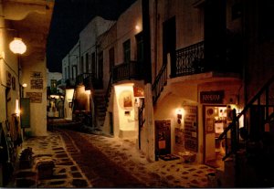 Greece Mykonos When Night Falls On The Streets