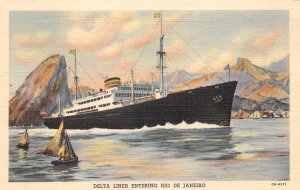 Rio de Janeiro Brazil Delta Liner Steamer Ship Vintage Postcard AA68942