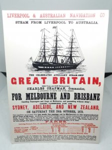 Steamship Great Britain UK to Australia Advertising Poster 1873 Repro Postcard