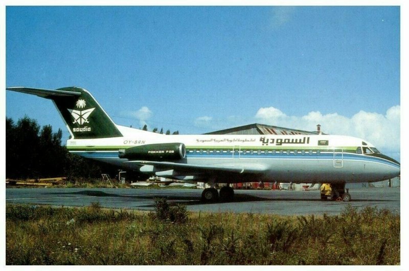 Saudi Fokker F 28 3000 at Dinard France Airplane Postcard