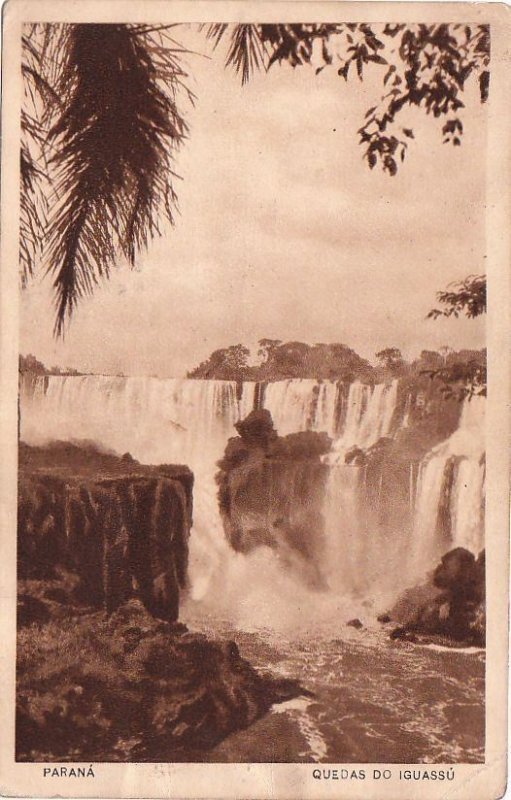 Postcard Parana Quedas do Iguassu Brazil + Stamp