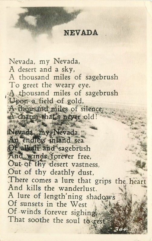 Postcard RPPC Photo 1940s Nevada poem civic Booster Sagebrush Gold 23-430