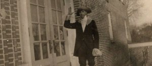 Vintage 1910's RPPC Postcard Man Dressed Colonial Costume Waving at Camera Funny