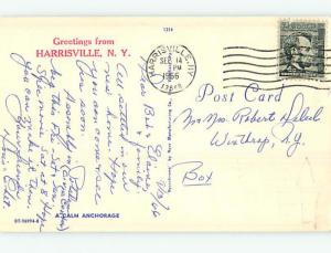 Pre-1980 GREETINGS FROM - BOAT & WHITE BIRCH TREE Harrisville New York NY Q7638