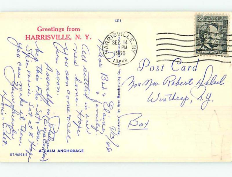 Pre-1980 GREETINGS FROM - BOAT & WHITE BIRCH TREE Harrisville New York NY Q7638