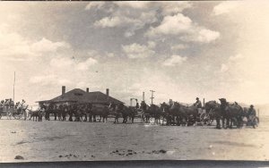 J57/ Tonkawa Oklahoma RPPC Postcard c1910 Railroad Depot Pioneers  173