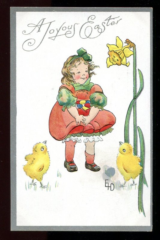 dc284 - A Joyous EASTER c1908-10 Girl with Chicks