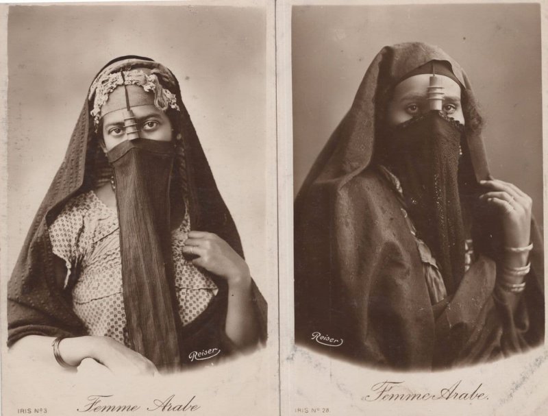 Femme Arabe 2x Arabic Lady Antique Glamour Real Photo Old Postcard s