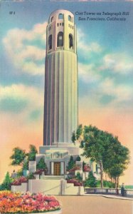 USA Coit Tower Telegraph Hill San Francisco California Linen Postcard 07.49