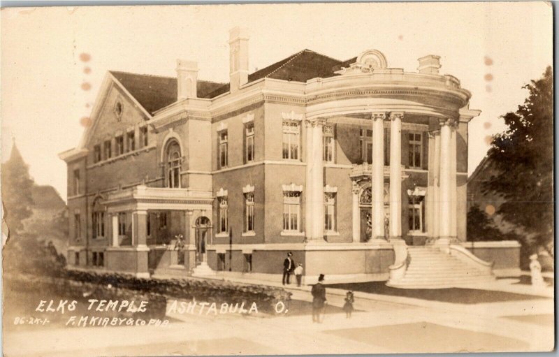 RPPC Elks Temple, Ashtabula OH c1908 Vintage Postcard N36 