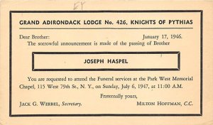 Park West Memorial Chapel Death Announcement for Joseph Haspel Funeral Home P...