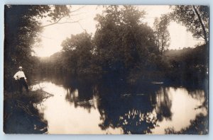 Coggon Iowa IA Postcard RPPC Photo Man River View c1910's Posted Antique