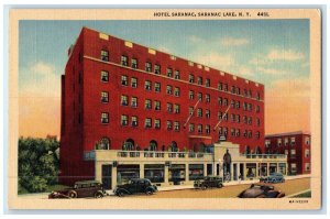 c1940's Hotel Saranac & Restaurant Building Cars Saranac Lake New York Postcard