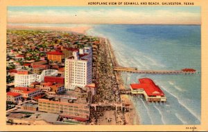 Texas Galveston Airplane View Of Seawall and Beach Curteich