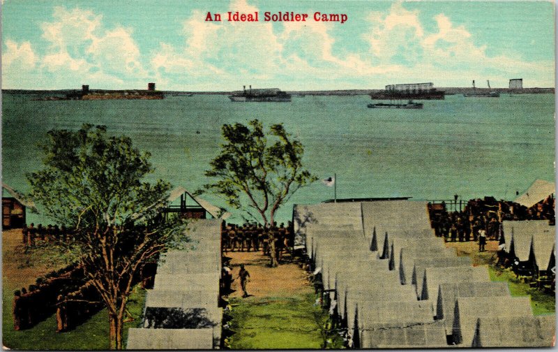 Vtg Military An Ideal Soldiers Camp Tents Soldiers In Formation Postcard