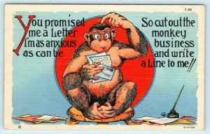 MONKEY BUSINESS You Promised Me A Letter ca 1940s C.T. Line Comic  Postcard