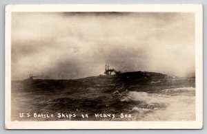 RPPC WW1 U.S. Battle Ships In Heavy Sea Real Photo Postcard Y22