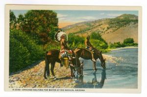 Apaches Halting for Water at Navajo, Arizona unused Harvey Linen Postcard