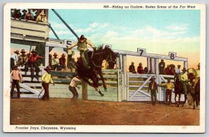 Bucking Bronco Rodeo Scene Frontier Days Cheyenne WY Wyoming WB Postcard K9