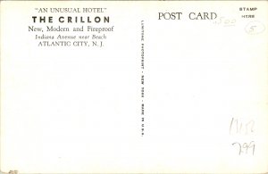 Atlantic City NJ The Crillon Unusual Hotel Postcard unused (13152)