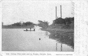 H43/ Osceola Iowa Postcard c1910 Outing Club Lake Q. Pumps Boat