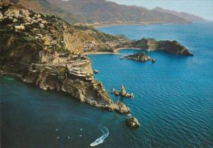 Italy Taormina The Cape Taormina Isola Bella ans Cap S Andrea From Airplane