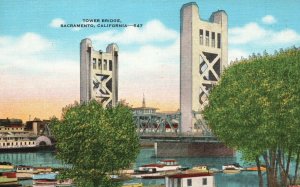 Vintage Postcard 1930's Tower Bridge City Parks Sacramento California Structure