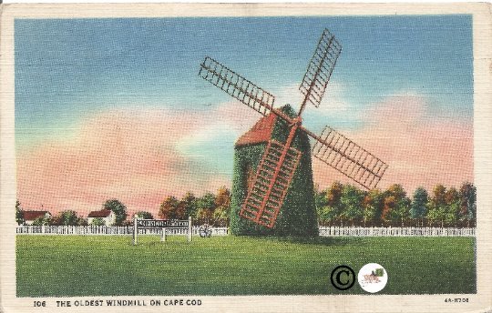 The Oldest Windmill on Cape Cod Curteich Linen Vintage Postcard