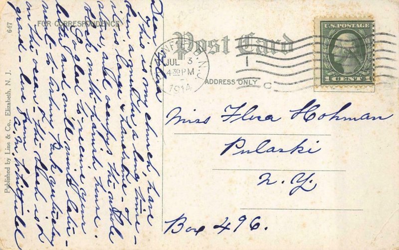 PLAINFIELD, NJ New Jersey  GRACE EPISCOPAL CHURCH  Union County 1914 Postcard