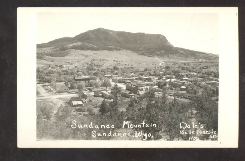 RPPC SUNDANCE WYOMING SUNDANCE MOUNTAINS BIRDSEYE VIEW REAL PHOTO POSTCARD