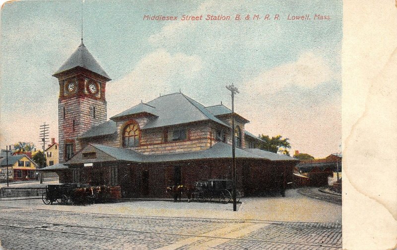 G45/ Lowell Massachusetts Postcard c1910 Middlesex Street Railroad Depot