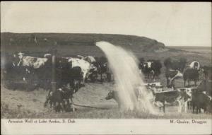 Artesian Well & Cattle LAKE ANDES SD c1910 Real Photo Postcard