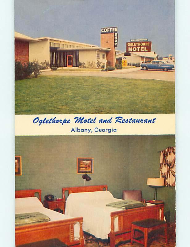 Unused 1950's OLD CARS & OGLETHORPE RESTAURANT & MOTEL Albany GA s6588-12