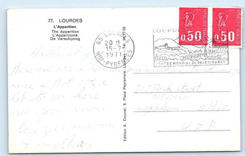 LOURDES L'apparition France 1971 Ed Lux Postcard