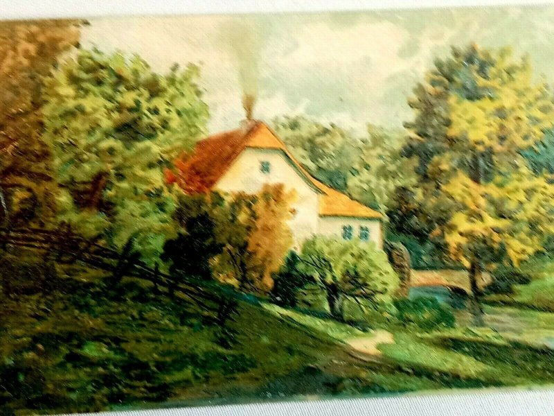 Vintage Postcard Scene of Home w/ Water Mill along Creek Painting Embossed 1910