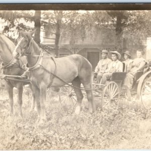 c1900s 4 Person Horse Carriage RPPC Carryall Phaeton Family Car Real Photo A135