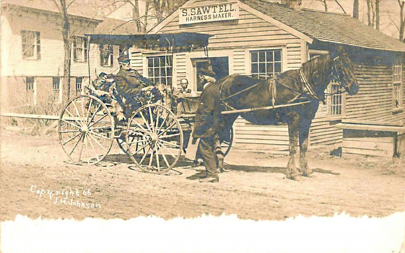 Bradford NH S. Sawtell Harness Maker Horse & Wagon Real Photo Postcard