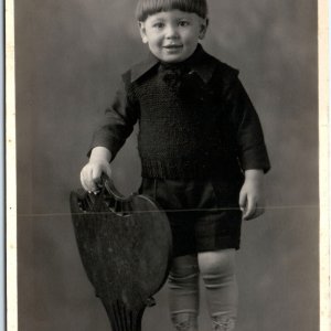 c1910s Adorable Little Boy RPPC Bowl Cut Haircut Photo Portrait Toddler Kid A156