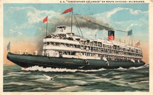 Vintage Postcard 1918 Steamer Ship Christopher Columbus Route Chicago Milwaukee