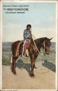 Colorado Springs Broadmoor Overprint Detroit Publishing Cree Indian on Horse