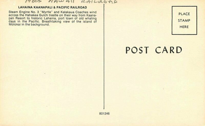 Hawaii Railroad Lahina Kaanapali Pacific Train #801246 Postcard 21-8586