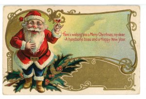 Greeting - Christmas. Santa Claus in Red Coat & Blue Pants