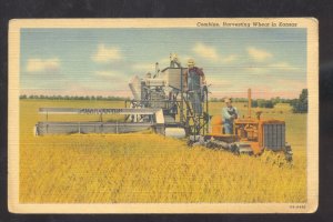 HARVESTING WHEAT IN KANSAS VINTAGE FARM MACHINERY FARMING VINTAGE POSTCARD