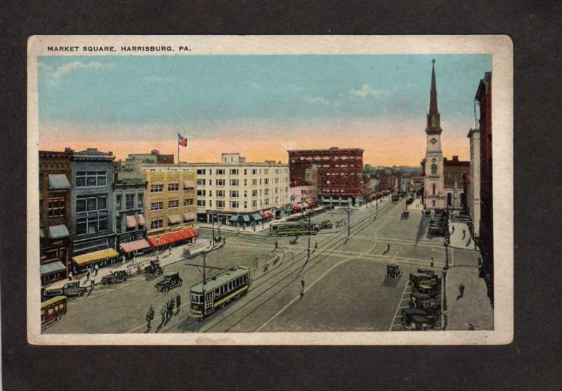 PA Market St Street Trolley Cars Church Harrisburg Pennsylvania Postcard