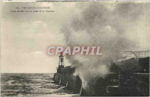 'Old Postcard Les Sables d''Olonne Coup de Mer on the Jetee Thatch Lighthouse'