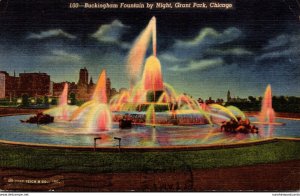 Illinois Chicago Buckingham Fountain By Night 1975 Curteich