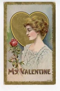 Valentine's Day My Valentine Woman Rose 1910 Postcard