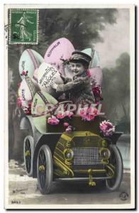 Old Postcard Fancy Easter Eggs Automotive Children