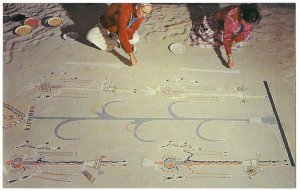 Navajo Medicine Man and Woman Creating Sand Painting Native Americans