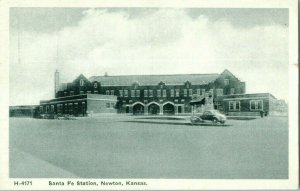 Santa Fe Station Train Depot Newton Kansas Fred Harvey Postcard 1941